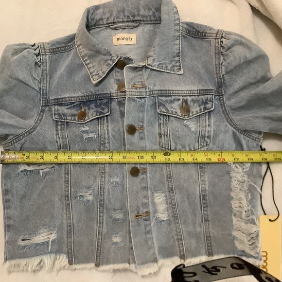 MONO B-PUFFED SLEEVE CROPPED DISTRESSED LIGHT DENIM FALL JACKET-NWT-SIZE- M - Picture 11 of 11